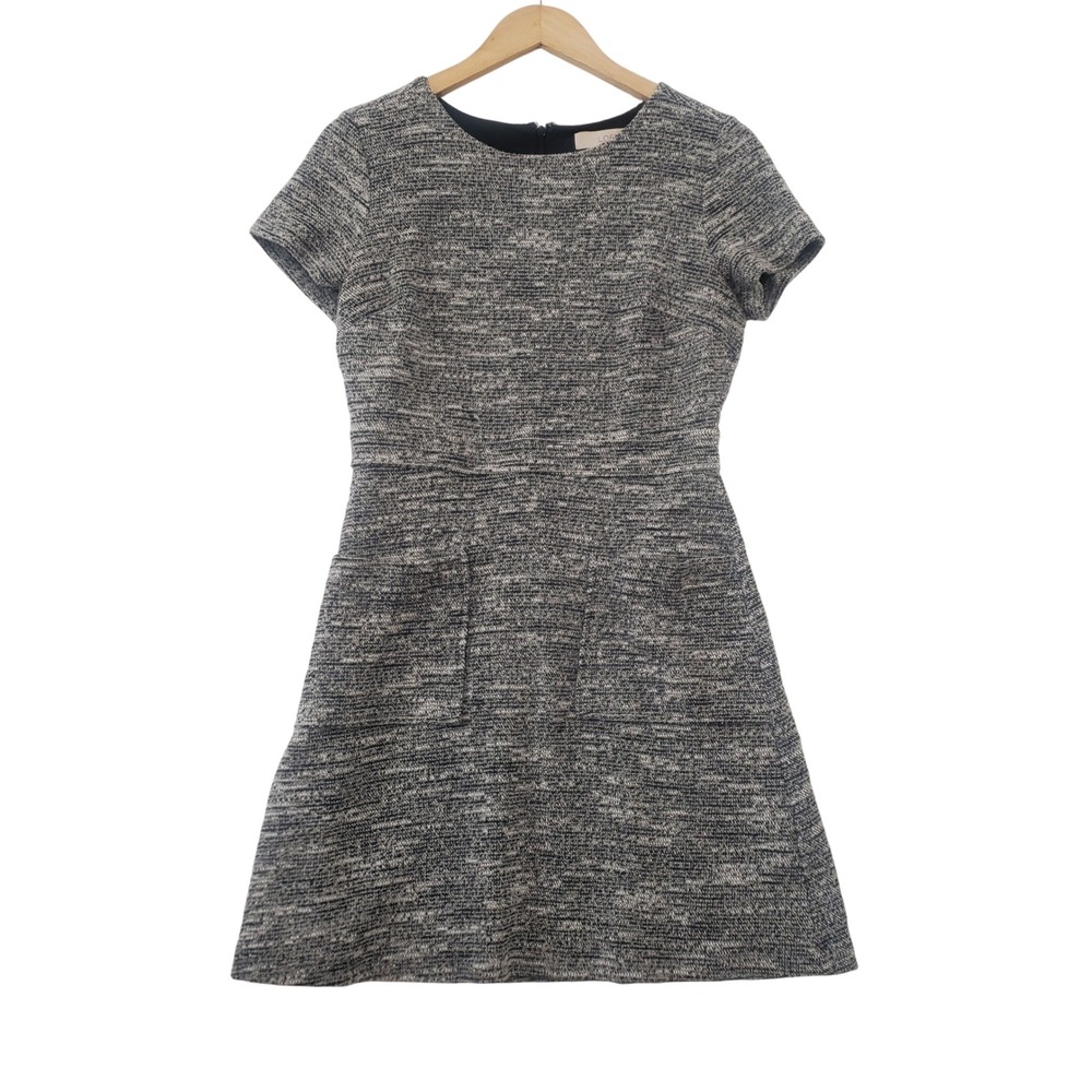 Ann Taylor LOFT Dress 6 Gray Tweed Short Sleeve Sheath Pockets Professional Twee